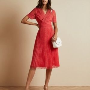 Ted Baker Red Pleated Midi Dress